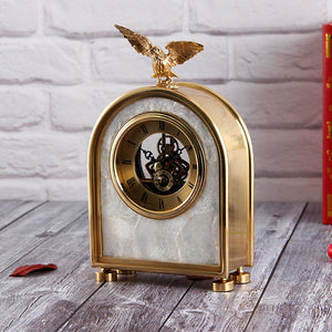 Luxury Decoration Pure Copper Table Clock Living Room Home Accessories Shell Eagle Clock Ornaments Gift Ornaments null