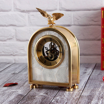 Luxury Decoration Pure Copper Table Clock Living Room Home Accessories Shell Eagle Clock Ornaments Gift Ornaments null