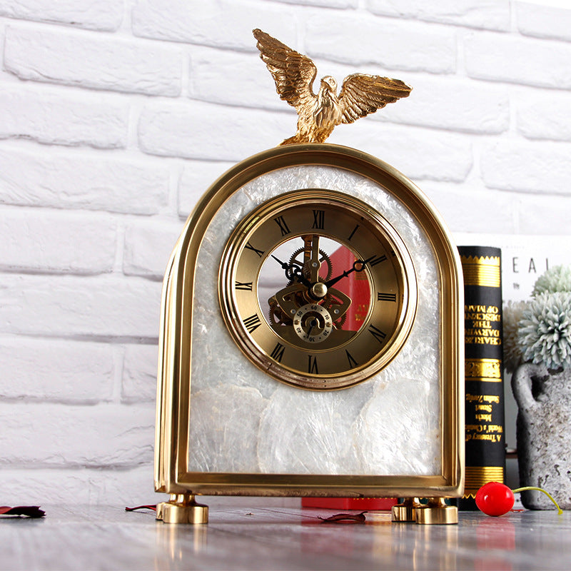 Luxury Decoration Pure Copper Table Clock Living Room Home Accessories Shell Eagle Clock Ornaments Gift Ornaments null
