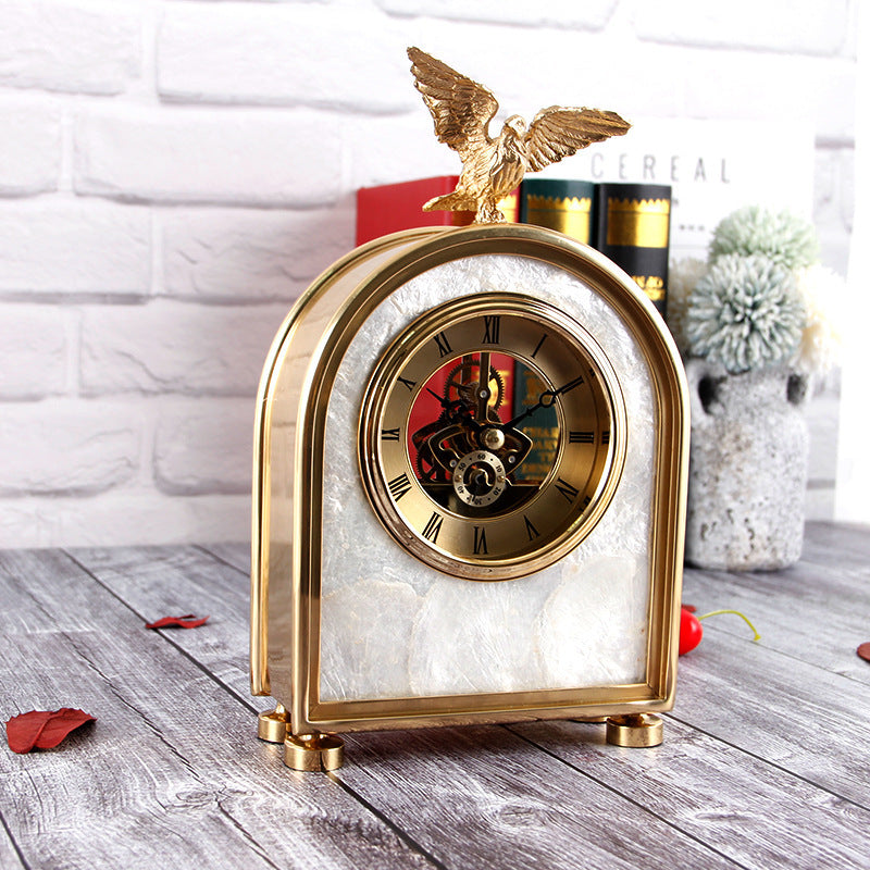 Luxury Decoration Pure Copper Table Clock Living Room Home Accessories Shell Eagle Clock Ornaments Gift Ornaments null