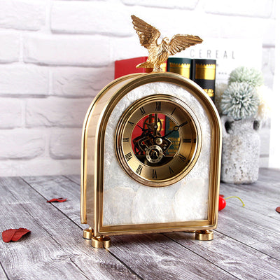 Luxury Decoration Pure Copper Table Clock Living Room Home Accessories Shell Eagle Clock Ornaments Gift Ornaments null