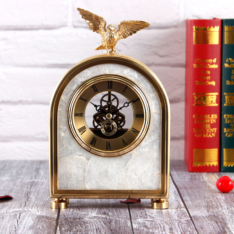Luxury Decoration Pure Copper Table Clock Living Room Home Accessories Shell Eagle Clock Ornaments Gift Ornaments null