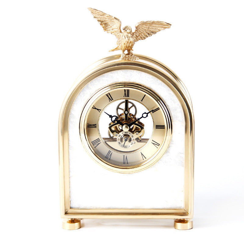 Luxury Decoration Pure Copper Table Clock Living Room Home Accessories Shell Eagle Clock Ornaments Gift Ornaments null