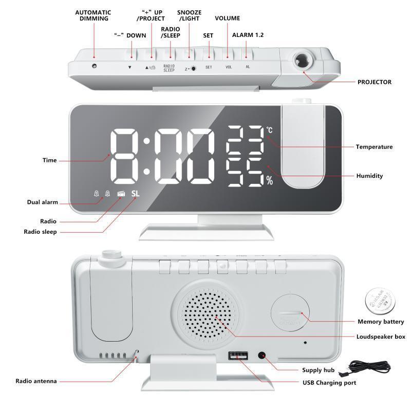 Fm Radio, Led Digital Smart Alarm Clock, Electronic Watch, Table Clock, Usb Alarm Clock With Projection Time, Snooze null