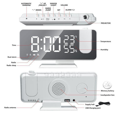 Fm Radio, Led Digital Smart Alarm Clock, Electronic Watch, Table Clock, Usb Alarm Clock With Projection Time, Snooze null