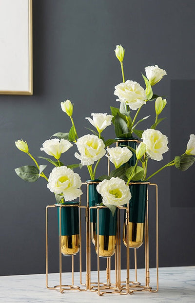 Creative Nordic Metal Iron Test Tube Ceramic Vase Transparent Small Table Decoration Living Room Arrangement null
