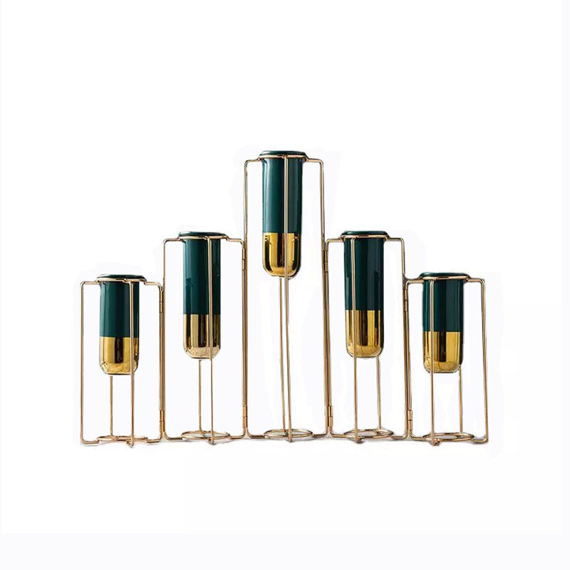 Creative Nordic Metal Iron Test Tube Ceramic Vase Transparent Small Table Decoration Living Room Arrangement null