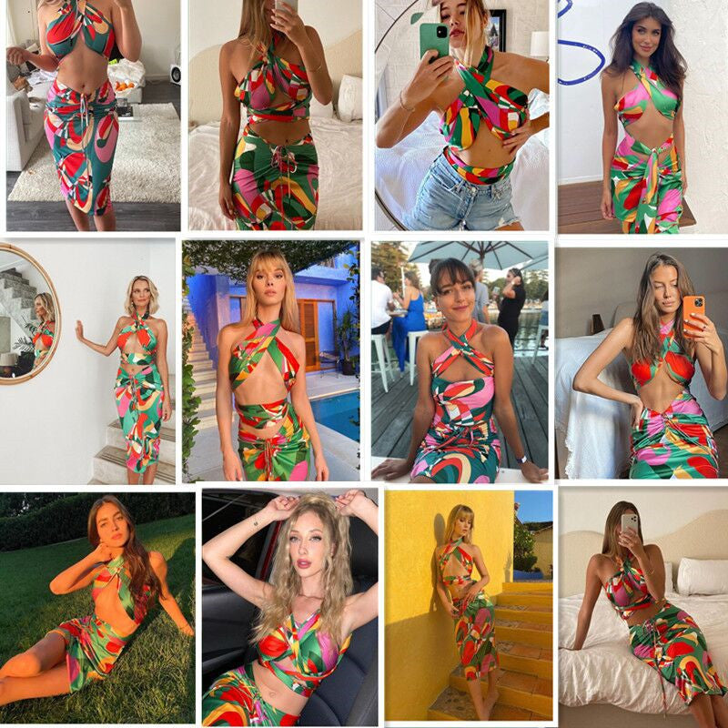 Sexy Print Tracksuit Woman Two Piece Boho Outfit Suits null