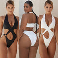 Sexy One-Piece Swimsuit Women's Solid Color Cross Hollow Large Size Bikini Bikini Swimwear null
