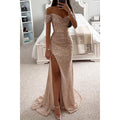 Luxury Black & Gold Velvet One-Shoulder Maxi Gown - Morderncharm store