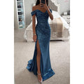 Luxury Black & Gold Velvet One-Shoulder Maxi Gown - Morderncharm store