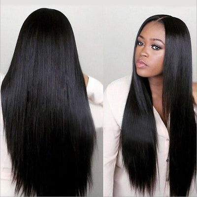 Black long straight hair wig cover null