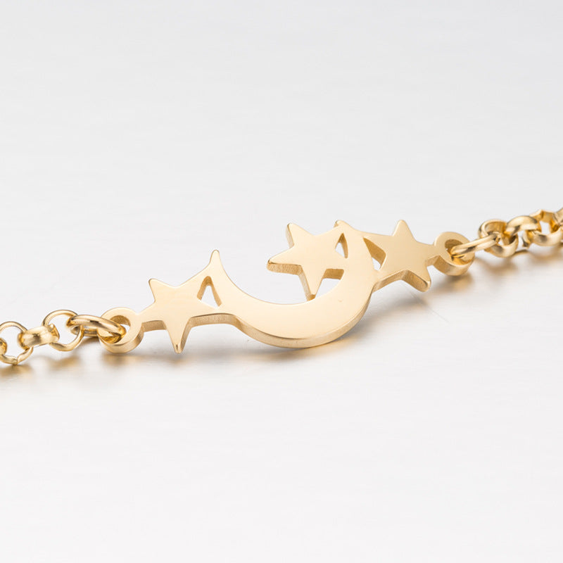 Stainless steel Xingyue bracelet with intricate design, showcasing sleek, polished metal links on a neutral background.