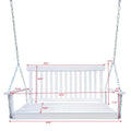 White wooden porch swing with a classic design, featuring a sturdy frame and slatted seat for outdoor relaxation.