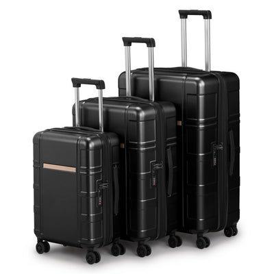 FCH 3-in-1 Set Double Wheel Silent Wheel With Wet & Dry Separation Compartment ABS, PC Trolley Case 20in 24in 28in ABS, PC Inner Aluminum Outer Iron Tie Rod Fabric - Black