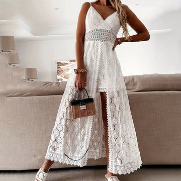 White Floral Lace Maxi Romper Dress