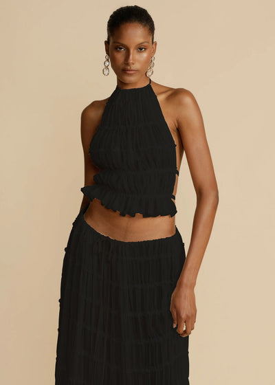 2pcs Women's Dress Suit Sexy Sleeveless Backless Cropped Halter Top And Pleated Long Skirt Beach Clothing null