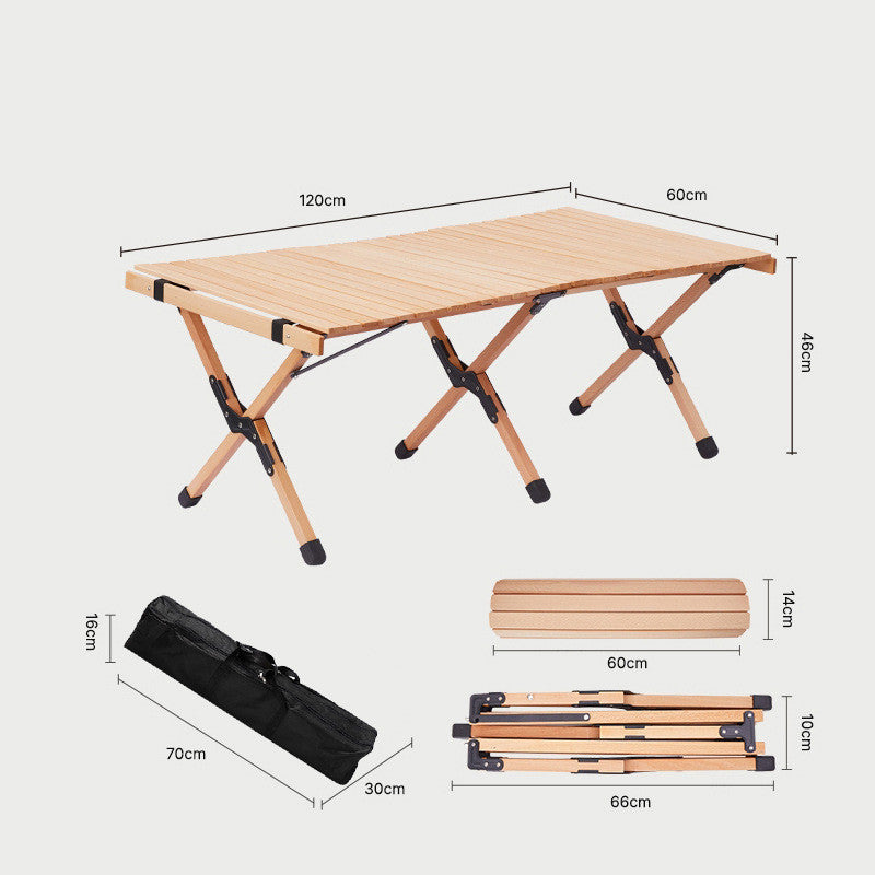 Outdoor Solid Wood Beech Egg Roll Table Camping Folding Table null