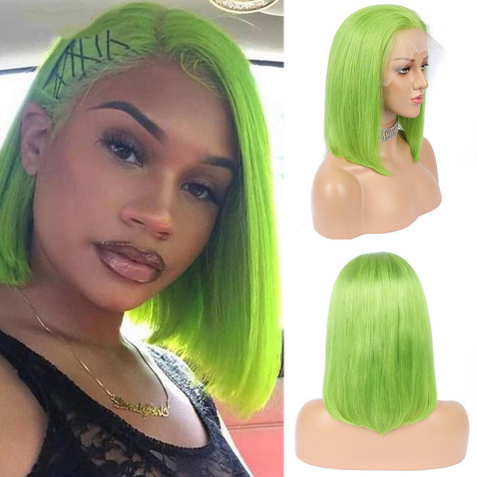 Human Hair Bob Wigs Green Short Bob Wig null