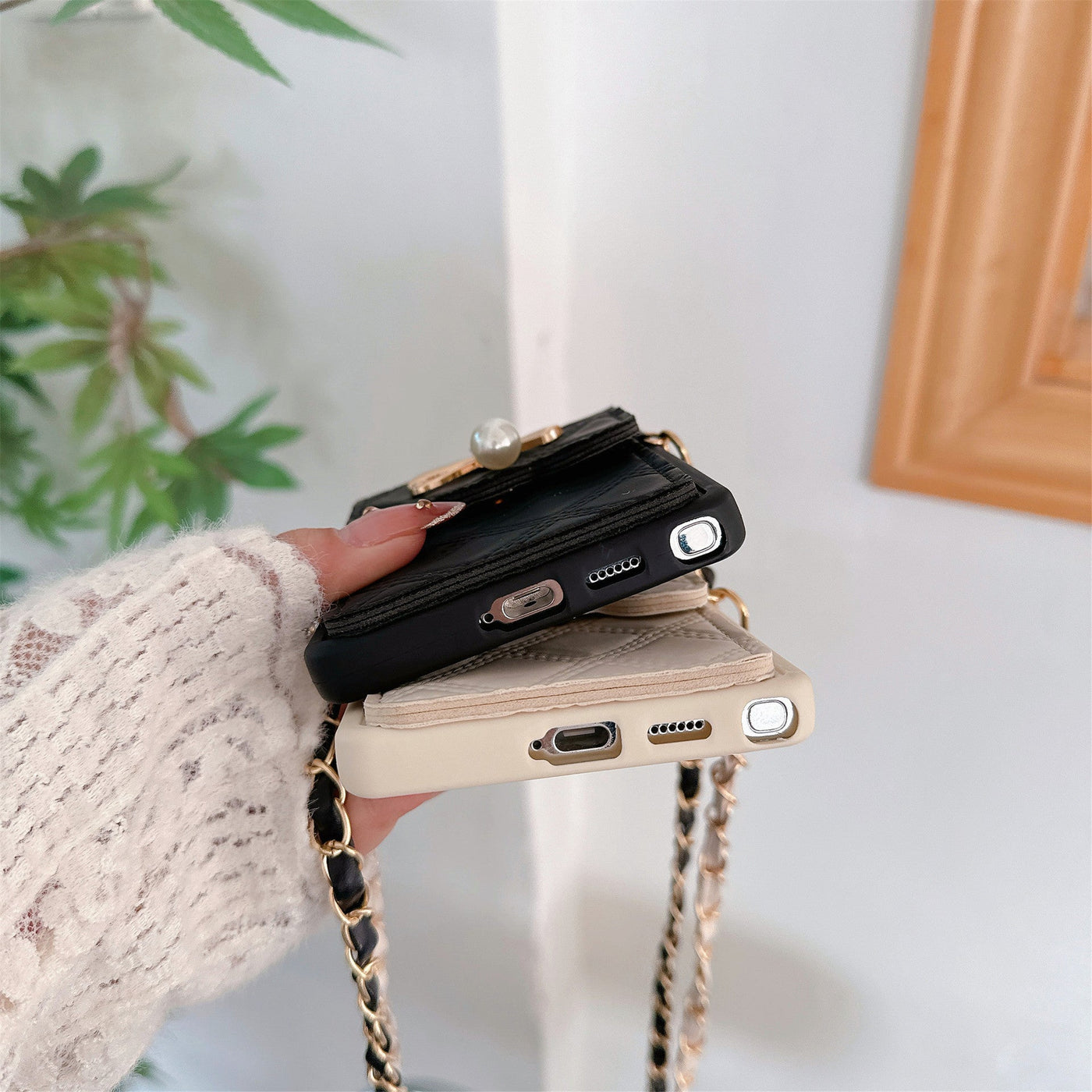 Applicable To S25Ultra Phone Case Pearl Butterfly Rhombus Card Holder Phone Case null