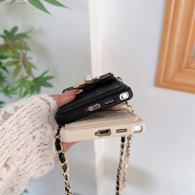 Applicable To S25Ultra Phone Case Pearl Butterfly Rhombus Card Holder Phone Case null