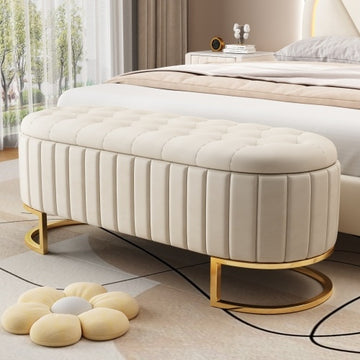 Luxury Tufted Ottoman Bench with Gold C-Frame Base - Morderncharm store