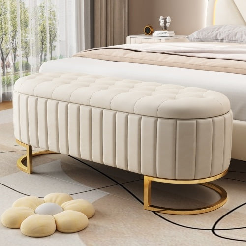 Luxury Tufted Ottoman Bench with Gold C-Frame Base - Morderncharm store