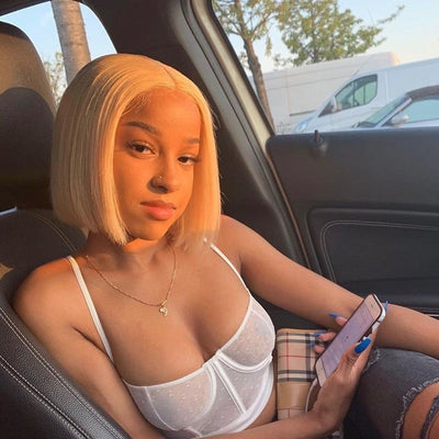 613 Blonde Bob Wig Short Straight Human Hair Wigs For Women null