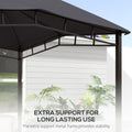 10' x 10' soft top patio gazebo with geometric roof providing outdoor shade and shelter in a landscaped garden setting
