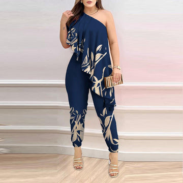 Asymmetrical One-Shoulder Floral Jumpsuit
