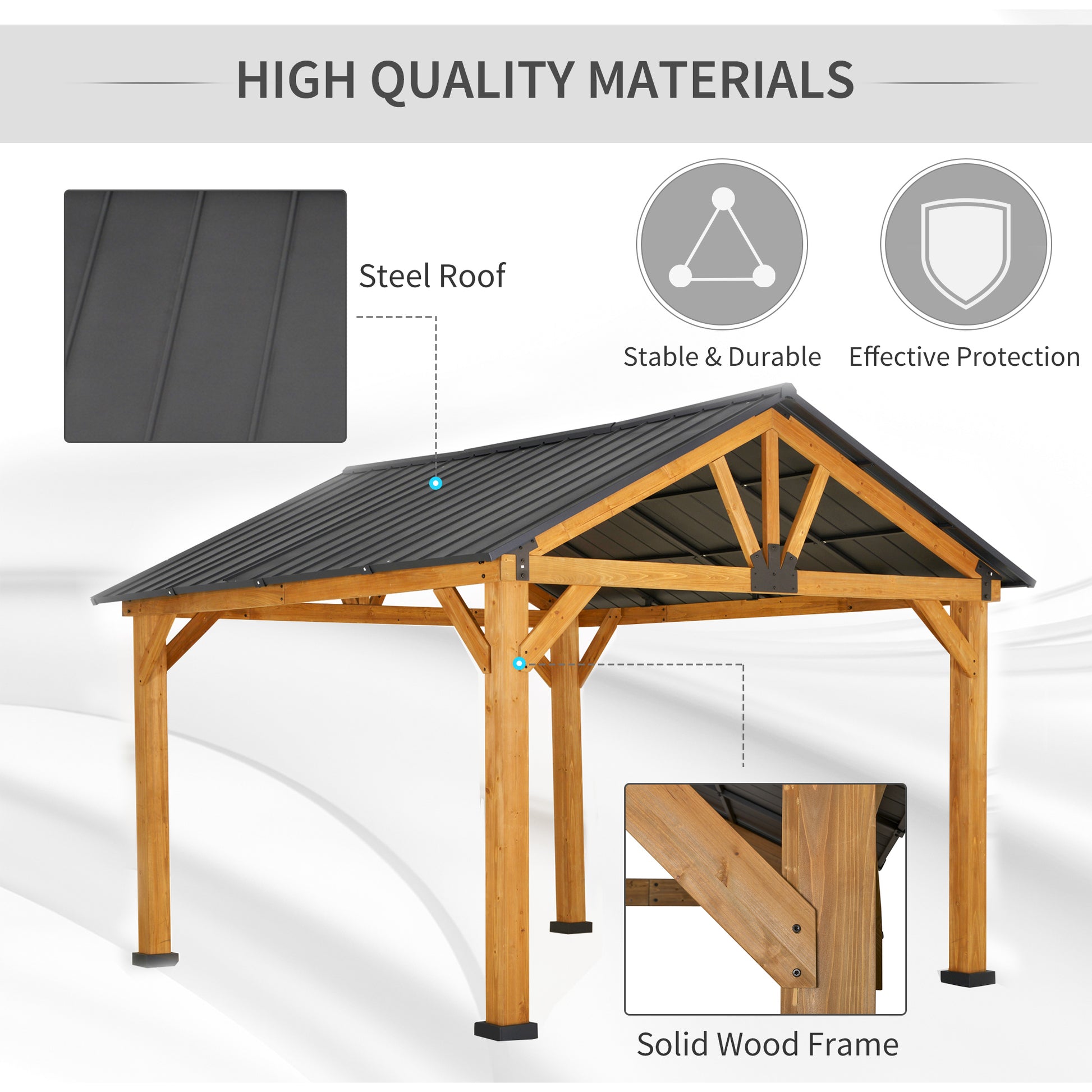  11' x 13' Hardtop Gazebo with Galvanized Steel Roof, Wooden Frame, Permanent Pavilion Outdoor Gazebo with Ceiling Hook for Garden, Patio, Backyard, Lawn - Morderncharm store