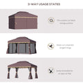 Aluminum 10x13 gazebo patio canopy with double roof, netting, and curtains for outdoor shelter and outdoor living space.