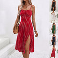 New Polka Dot Print Suspender Dress Summer Sexy Split Long Dresses For Womens Clothing null