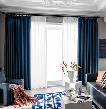 Navy Blue & White Modern Blackout Curtain Set