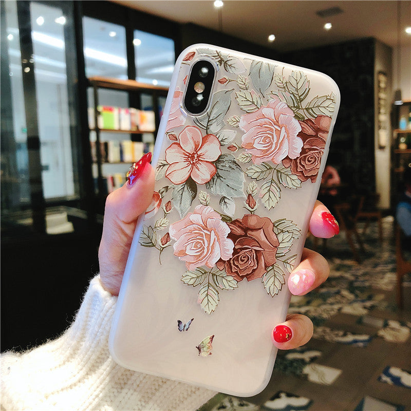Elegant Floral Embossed & Pressed Flower Phone Case
