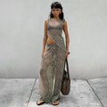Women's Sleeveless Diagonal Stripes See-through Irregular Top Suit null