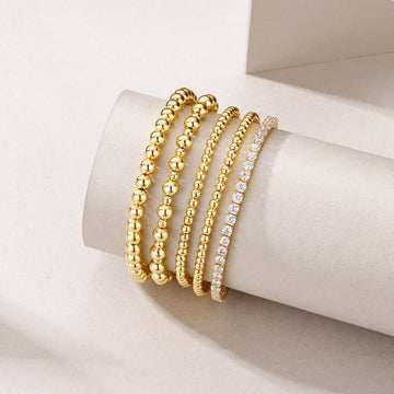 5-Piece Gold Bead & Crystal Tennis Bracelet