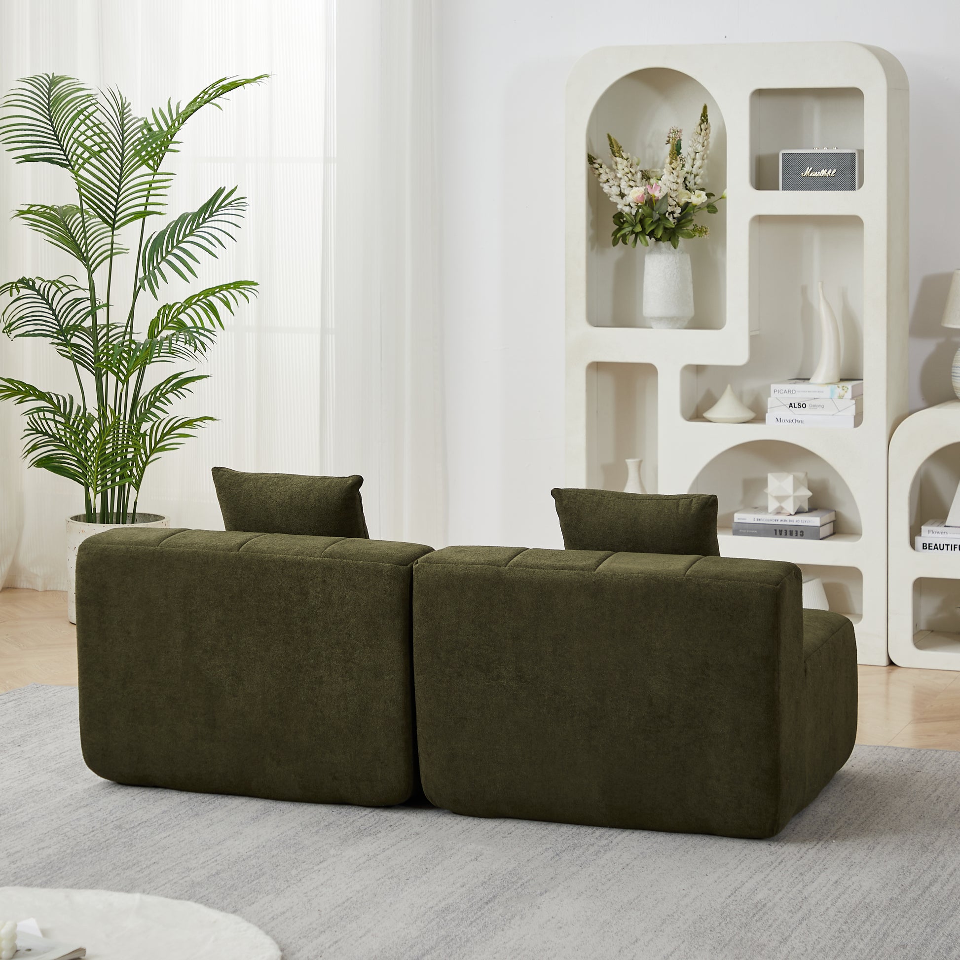 Chenille Curved Sectional Sofa With 2 Pillows,Curved Symmetrical Modular Semi Circular Sofa Sectional For Bedroom, Living Room, Office For Leisure Or Nap, Reading Room, And Lobby - Morderncharm store