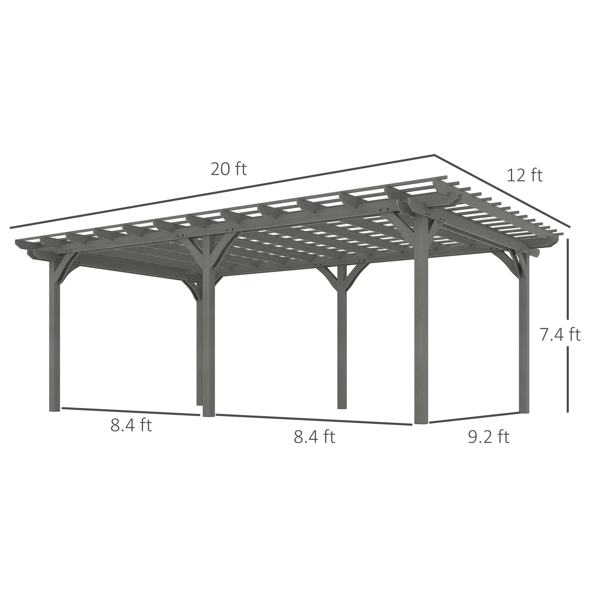 12’ x 20’ Outdoor Pergola, Wood Gazebo Grape Trellis with Stable Structure for Climbing Plant Support, Gray - Morderncharm store