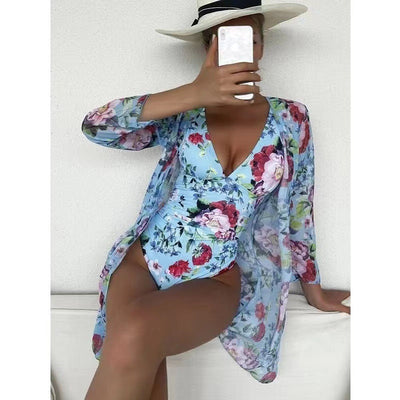 Women's Floral Tight Bikini Three-piece Suit null