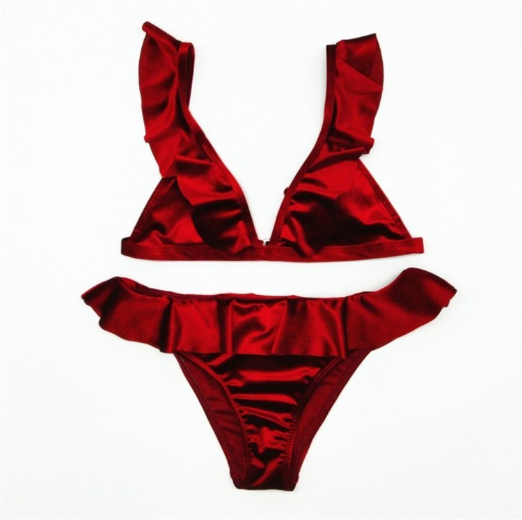 Women Ice Velvet Ruffle Bikini Sets Band null