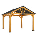  11' x 13' Hardtop Gazebo with Galvanized Steel Roof, Wooden Frame, Permanent Pavilion Outdoor Gazebo with Ceiling Hook for Garden, Patio, Backyard, Lawn - Morderncharm store