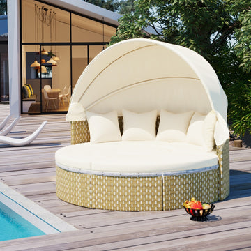 Luxury Outdoor Round Daybed with Retractable Canopy