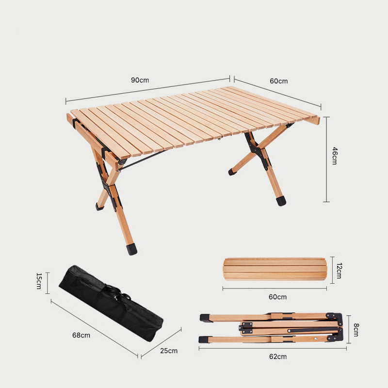 Outdoor Solid Wood Beech Egg Roll Table Camping Folding Table null