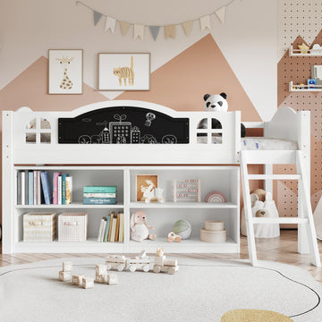 Wooden Bed, Storage Bed, Includes A Blackboard For Graffiti, 3ft Single Bed 90x190cm, Two-step Inclined Staircase, Includes Storage Cabinets, Pine-MDF-PB-Plywood, White - Morderncharm store