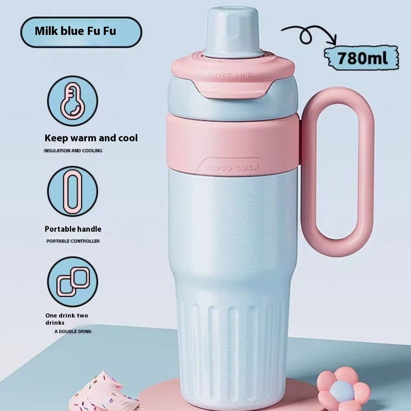 780ml Gradient Double Drink Thermal Cup Stainless Steel With Lid Coffee Cup Thermos Large Capacity Straw Cup For Male And Female null