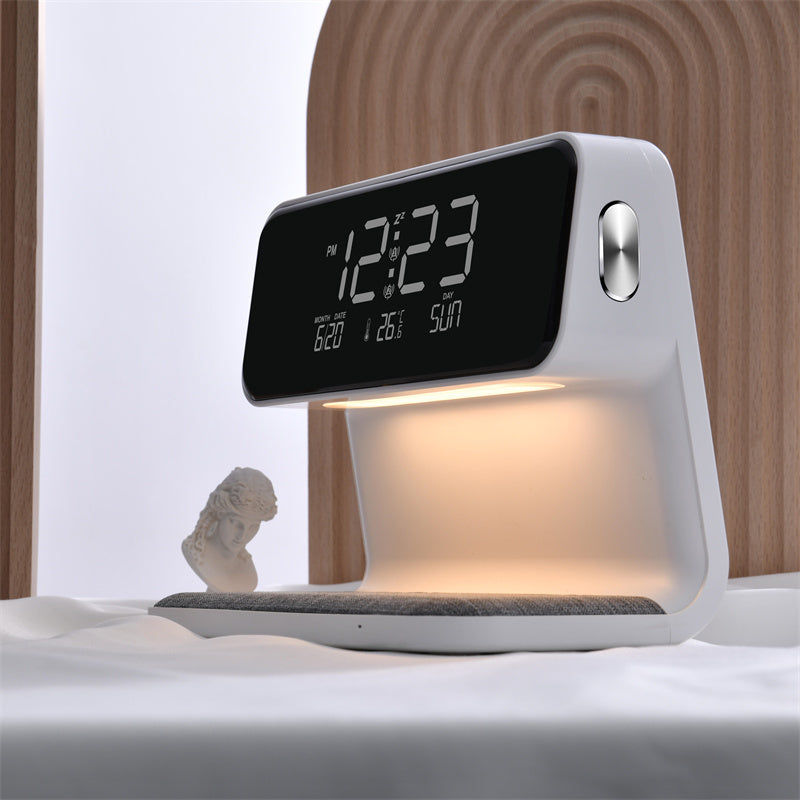 Creative 3 In 1 Bedside Lamp Wireless Charging LCD Screen Alarm Clock  Wireless Phone Charger null