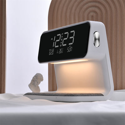 Creative 3 In 1 Bedside Lamp Wireless Charging LCD Screen Alarm Clock  Wireless Phone Charger null