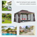 10x13 aluminum gazebo patio canopy with double roof, outdoor shelter, netting, and curtains for outdoor relaxation.