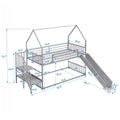 Twin over twin house bunk bed with slide and storage stairs, featuring a cozy wooden frame and playful design for kids' bedroom.